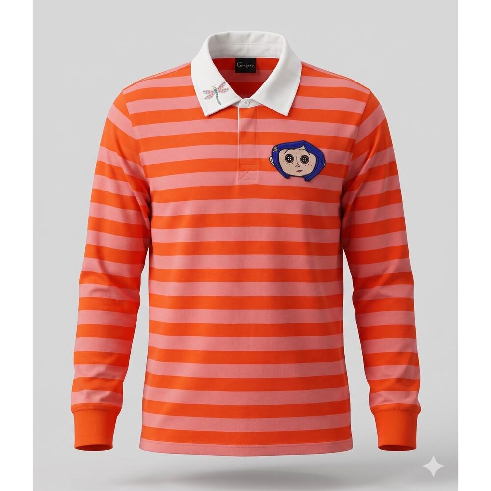 BoxLunch x Coraline Womens S Whimsigoth Goth Dark Academia Collared Rugby Shirt